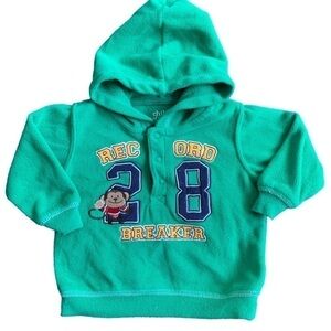 Carter’s Record Breaker 28 Monkey Green Fleece Hoodie Sweatshirt Size 3-6mos